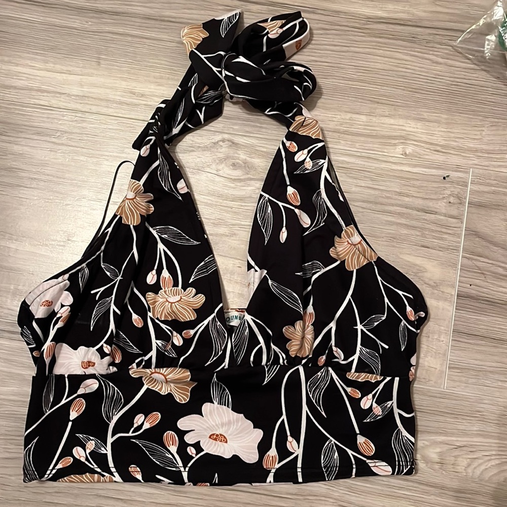 Black halter top with flowers